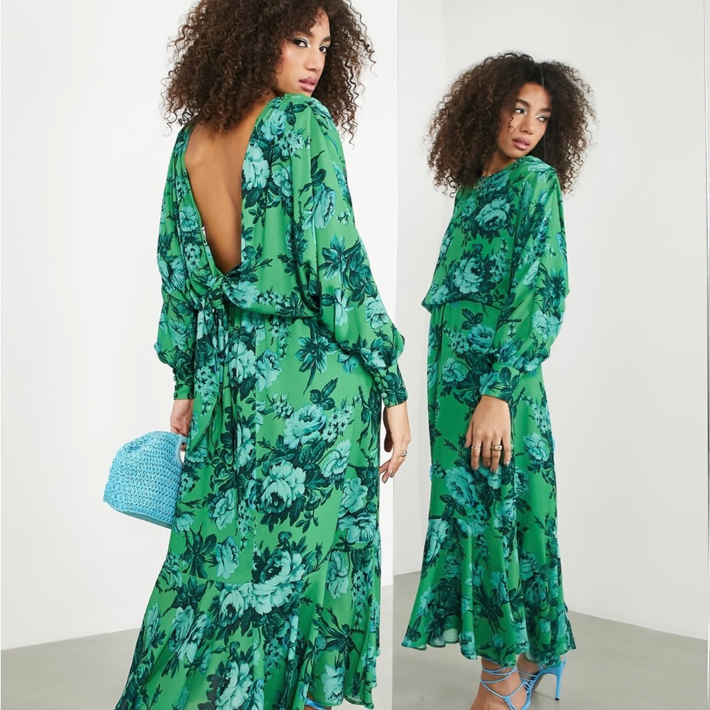 NWT ASOS EDITION drape bow back midi dress in floral print SZ 12
